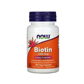 NOW Biotin 1.000 mcg 100 Veg Capsules 