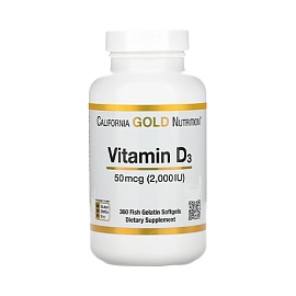 California Gold Nutrition Vitamin D3 2000 IU 360 Fish Gelatin Softgels 